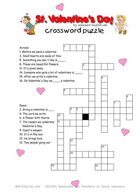 Printable Valentine S Day Crossword Puzzles
